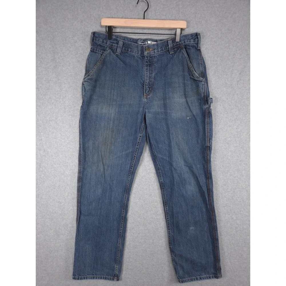 Carhartt Loose Fit Mens Size 36x32 Distressed Grunge Blue Denim Jeans BD4941-M